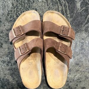 Birkenstock Brown Two-Strap Leather Sandals